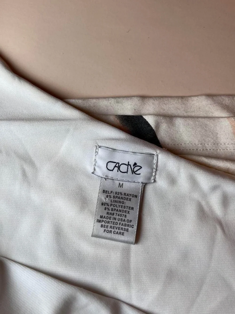 Cache One-Shoulder White Dress with Olive and Brown Abstract Print
